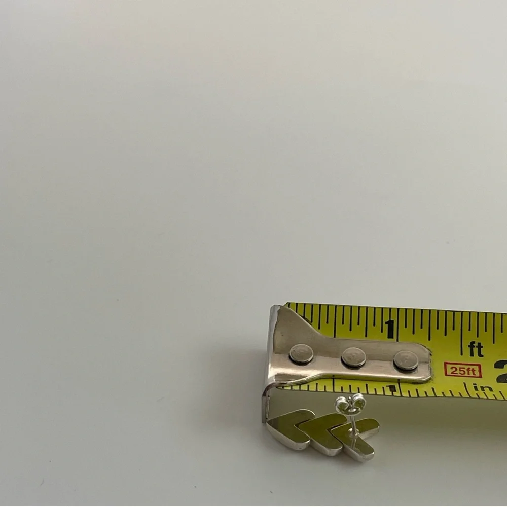 Vintage Sterling Silver Puffy Chevron dangle Drop Earrings - Picture 8 of 11